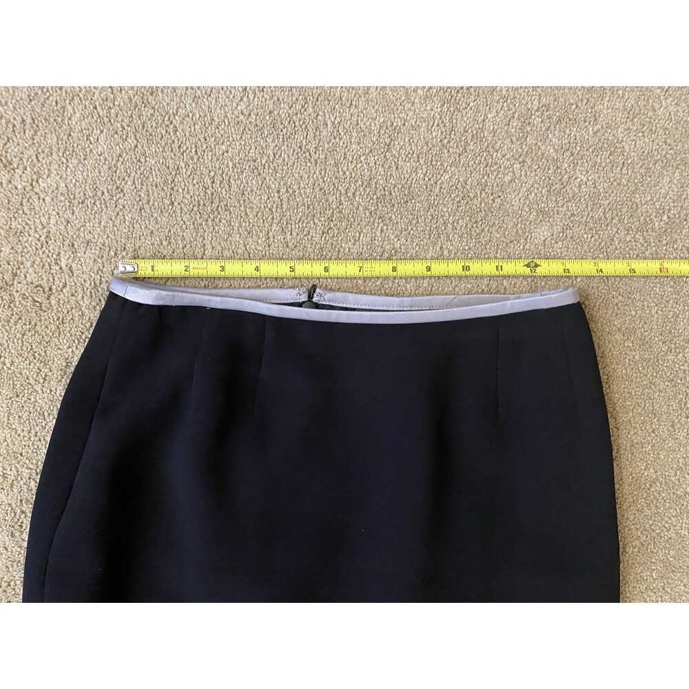 Vintage 90’s Y2k KASPER Tailored Black Pencil Mini Skirt Gray Satin Trim Size 6P - Picture 6 of 10